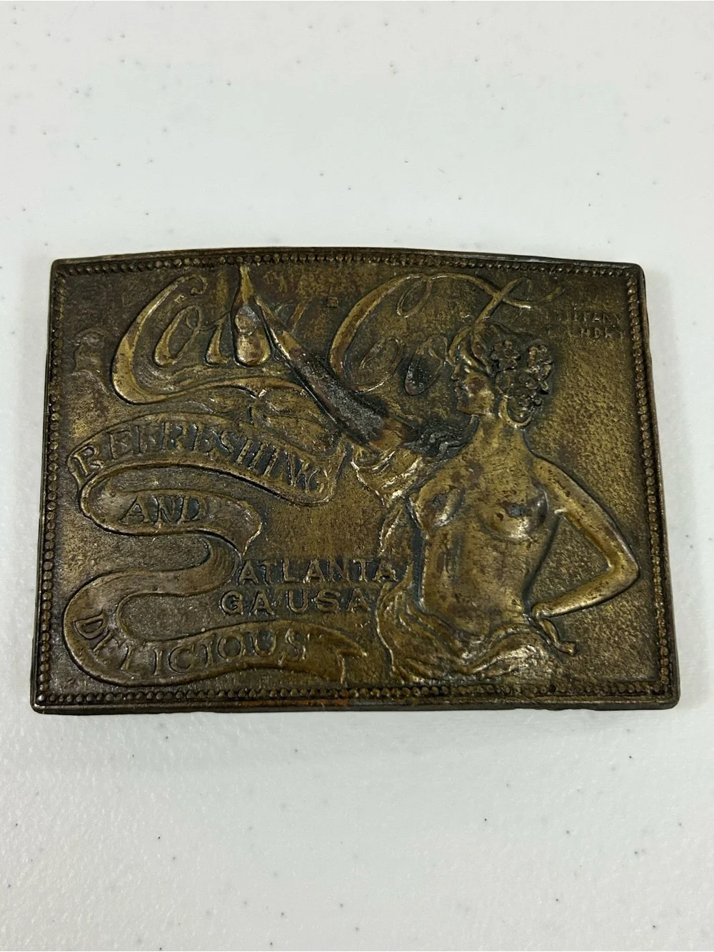 Vintage 1970s Coca-Cola Refreshing & Delicious Belt Buckle Gibson Girl Brass
